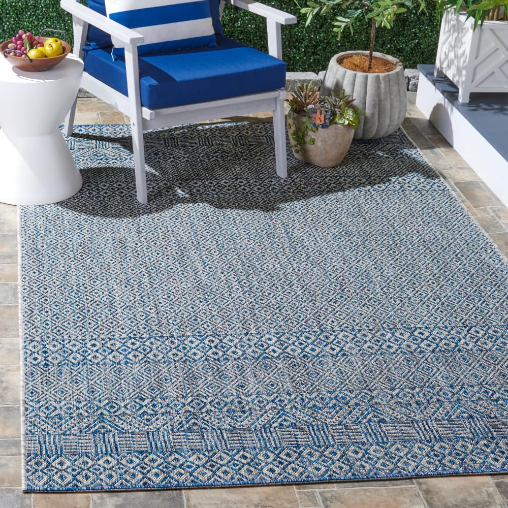 Safavieh Courtyard Collection 6'7' X 9'6' Grey/Blue Cy8235 Indoor-Outdoor Waterproof Easy-Cleaning Patio Backyard Mudroom Area-Rug