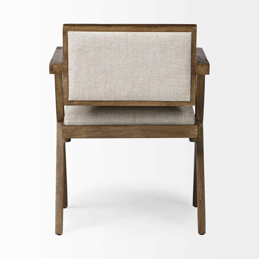 HomeRoots Cream Fabric Wrap with Medium Brown Wooden Frame Dining Chair