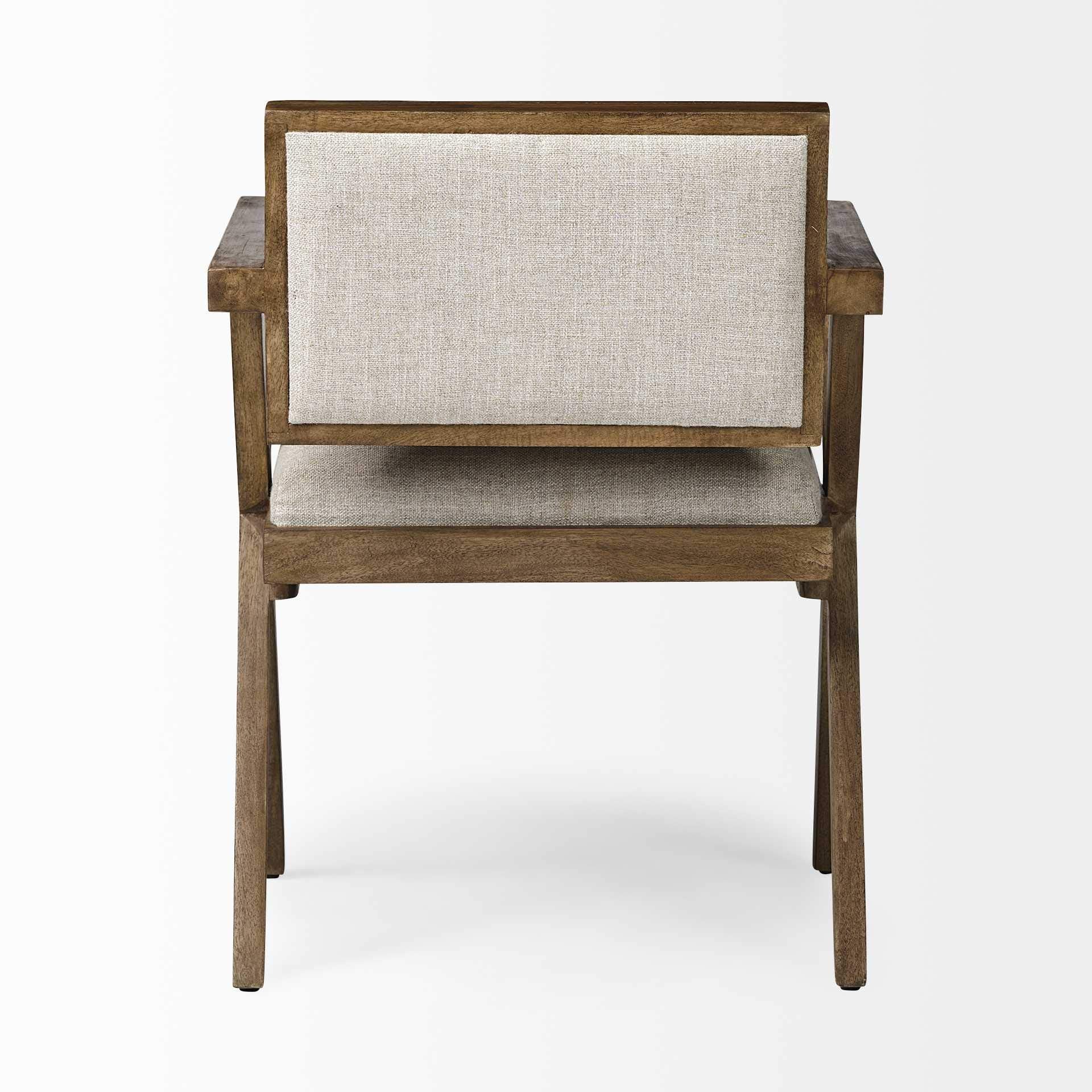 HomeRoots Cream Fabric Wrap with Medium Brown Wooden Frame Dining Chair