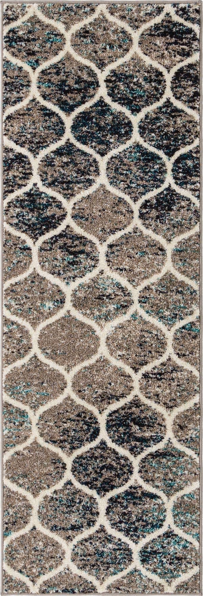 Unique Loom Trellis Frieze Collection Area Rug - Rounded (2' x 6' Runner, Blue Multi/ Ivory)