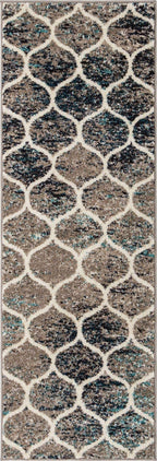 Unique Loom Trellis Frieze Collection Area Rug - Rounded (2' x 6' Runner, Blue Multi/ Ivory)