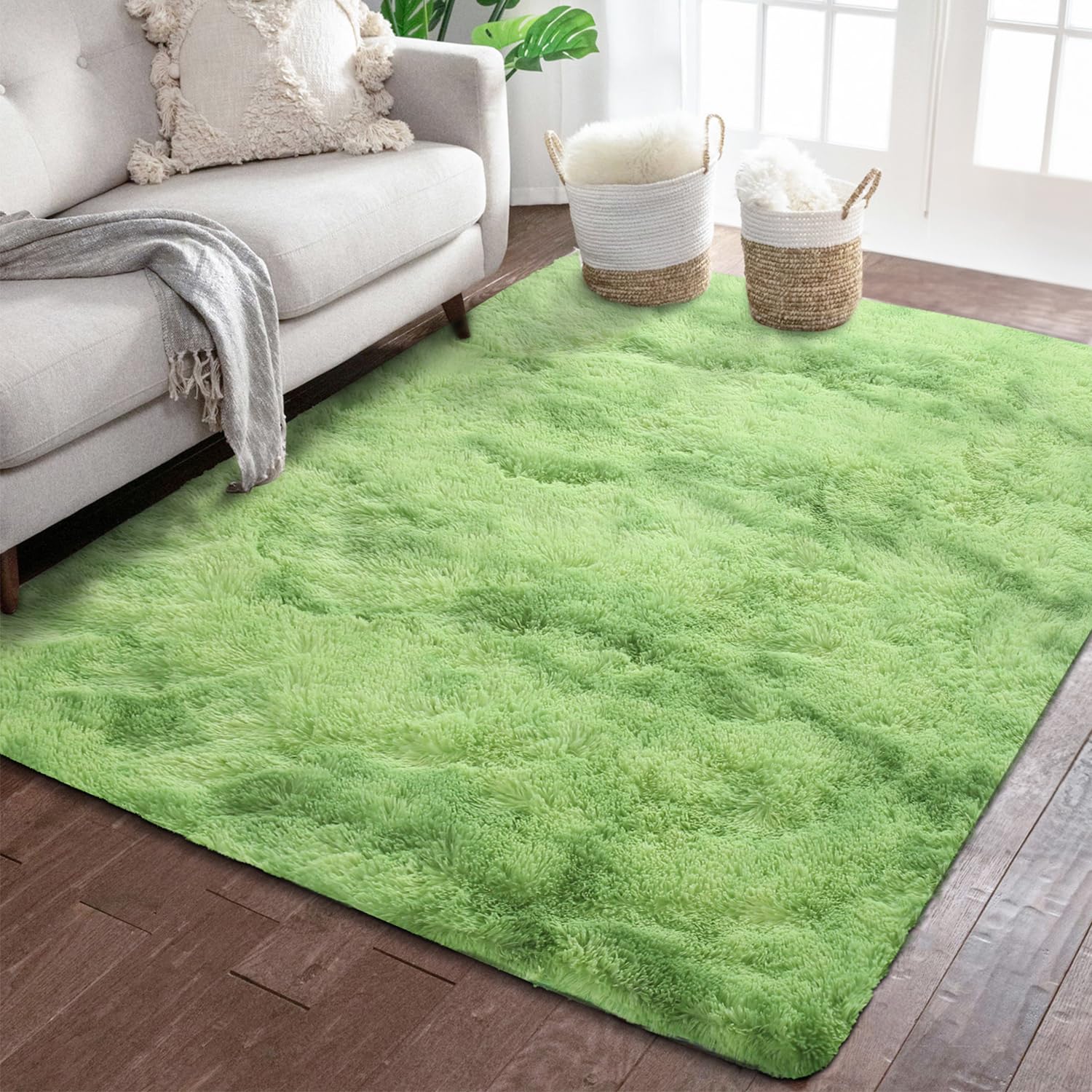 YUFANUHO Grass Green 6x9 Feet Large Area Rugs for Living Room, Ultra Soft 6x9 Tie-dye Green Fluffy Rugs for Bedroom, Kids Room, 