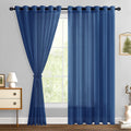 Hiasan Sheer Curtains For Bedroom With Tiebacks, Grommet Light Filtering Extra Wide Voile Texture Window Curtains For Living Room, Kids' Room And Nursery, Navy Blue, W70 X L84, 2 Soft Drape Panels