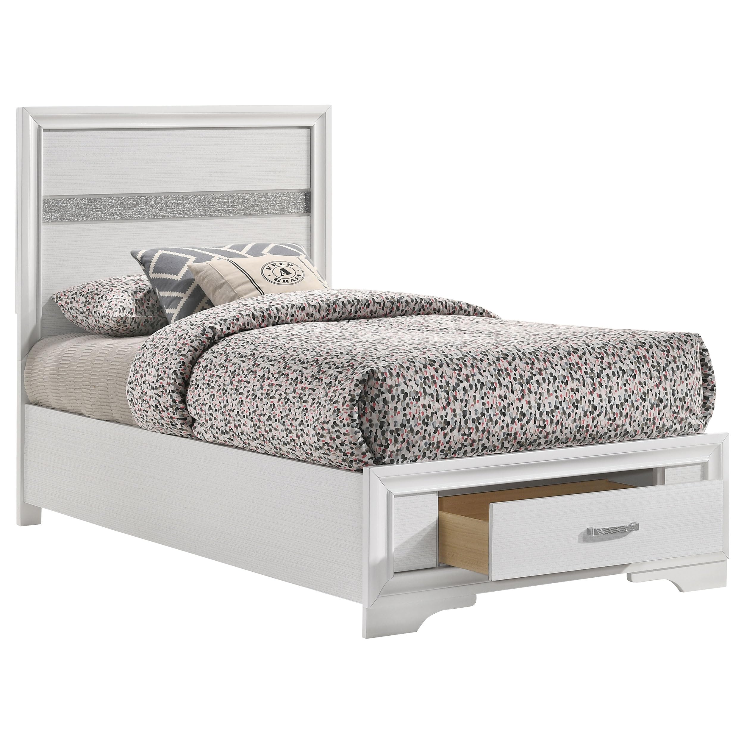 Coaster Home Furnishings Miranda Contemporary Wood Twin Size Storage Panel Bed Frame 50-inch Headboard White 205111T