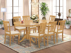 East West Furniture VAAV9-OAK-C 9 Piece Modern Dining Table Set Includes an Oval Wooden Table with Butterfly Leaf and 8 Linen Fabric Kitchen Dining Chairs, 40x76 Inch, Oak