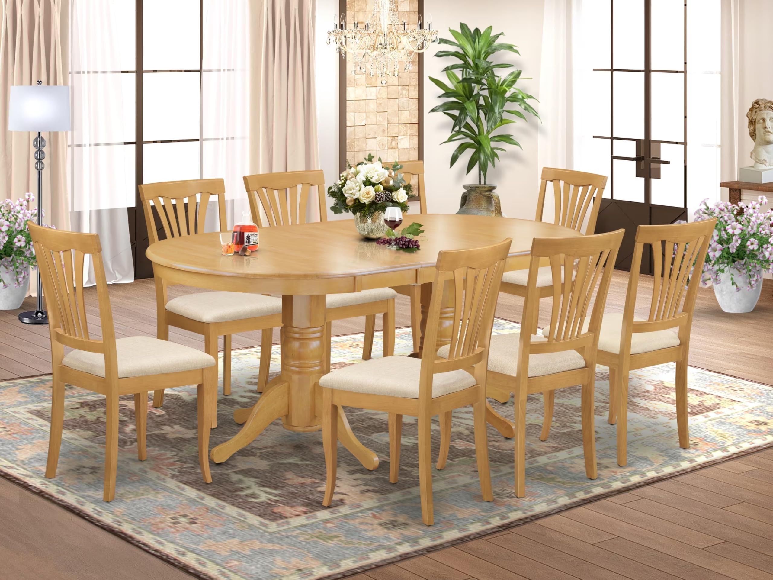 East West Furniture VAAV9-OAK-C 9 Piece Modern Dining Table Set Includes an Oval Wooden Table with Butterfly Leaf and 8 Linen Fabric Kitchen Dining Chairs, 40x76 Inch, Oak