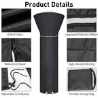 Patio Heater Covers With Reflective Strip,Outdoor Heater Cover Waterproof,Dustproof,Wind-Resistant,Sunlight-Resistant,Snow-Resistant,Black,89.5''X 33.5' Dome X 19.5' Base