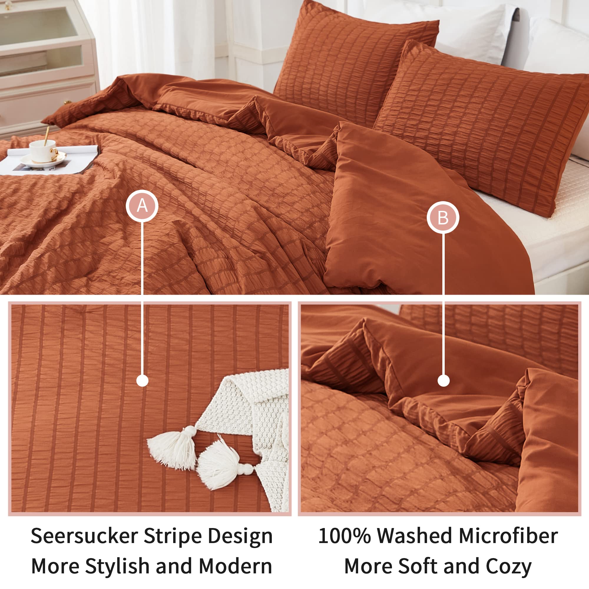 Avelom Terracotta Seersucker Twin/Twin Xl Comforter Set (68X90 Inches), 2 Pieces-100% Soft Microfiber Lightweight Comforter With 2 Pillowcases, All Season Down Alternative Comforter Set For Bedding