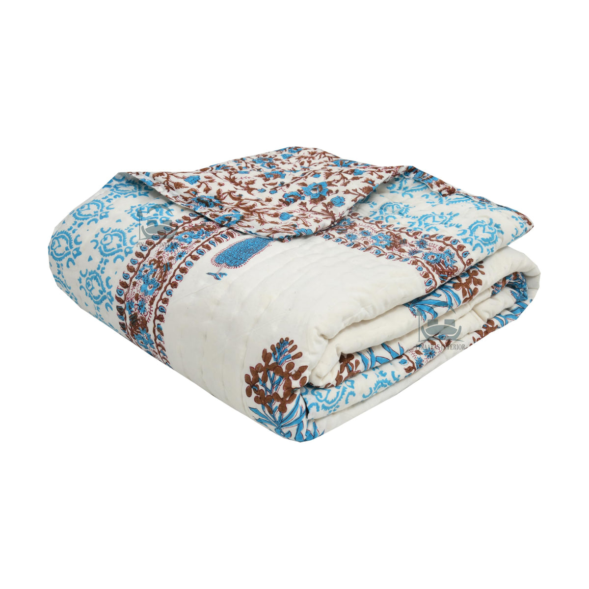 PINAARAS INTERIOR Hand Block Printed Flower Prints Cotton Single Bed Quilts/Razai/Rajai  Brown (60X90 INCHES)