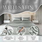 Decolure Striped Satin Sheet Queen Set 6Pc - Luxurious Silk Feel Sheets Queen - All-Season Satin Silky Soft Queen Size Satin Bed