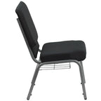 Flash Furniture HERCULES Series 18.5''W Church Chair in Black Patterned Fabric with Cup Book Rack - Silver Vein Frame