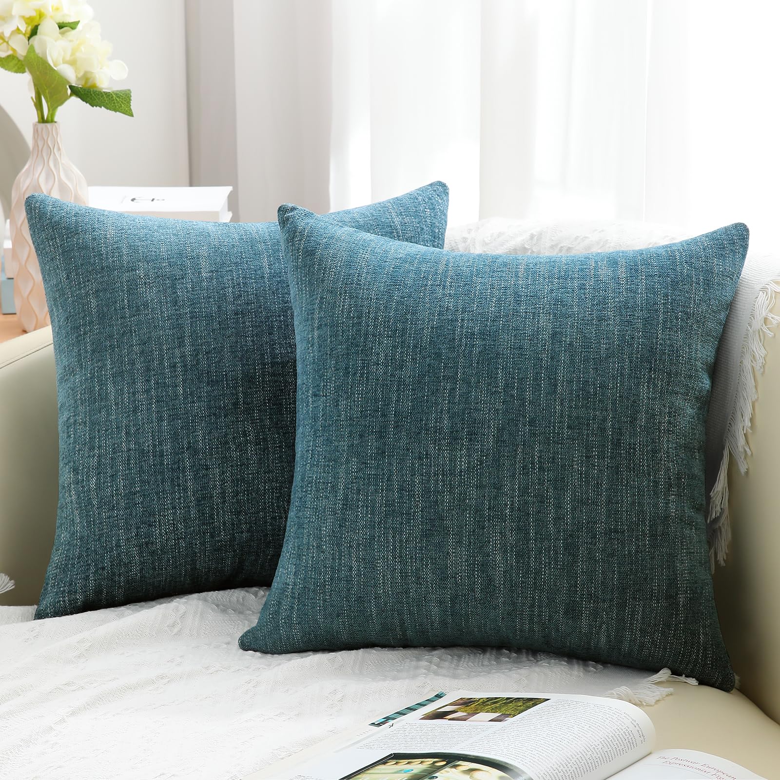 Decoruhome Decorative Throw Pillow Covers 26X26 Set Of 2, Farmhouse Textured Chenille Square Pillow Covers For Couch Sofa Bed Li