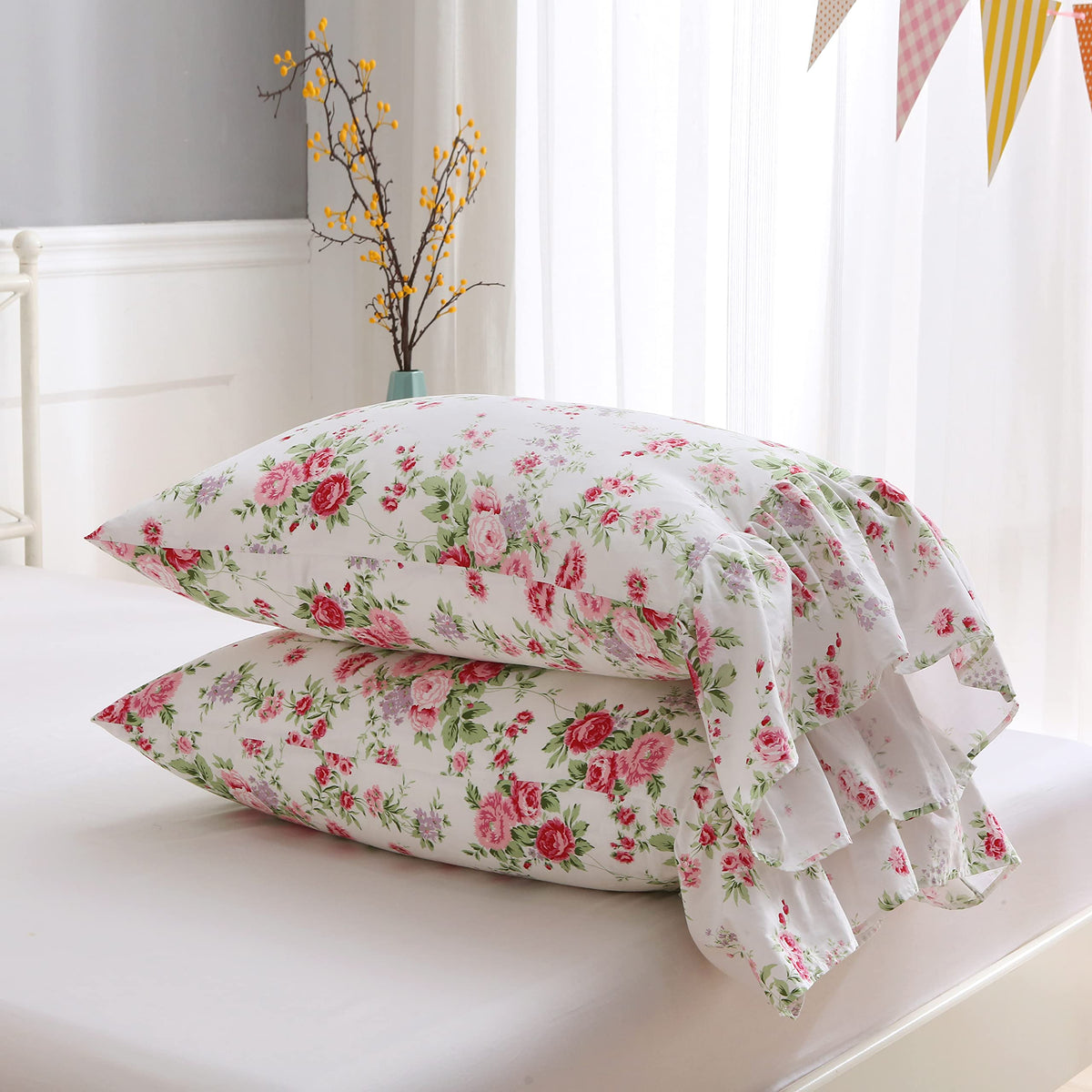 2-Pack White Throw Pillow Covers With Waterfall Ruffles 7 Lays Square Cushion Cases Egypt Cotton 26'X26'Soft Boudoir
