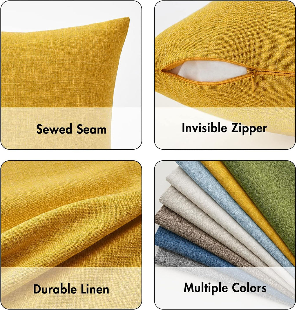 Miulee Pack Of 2 Decorative Throw Pillow Covers Farmhouse Linen Burlap Square Solid Throw Cushion Cover Pillowcase For Sofa Couch 20X20 Inch 50X50 Cm Bright Yellow