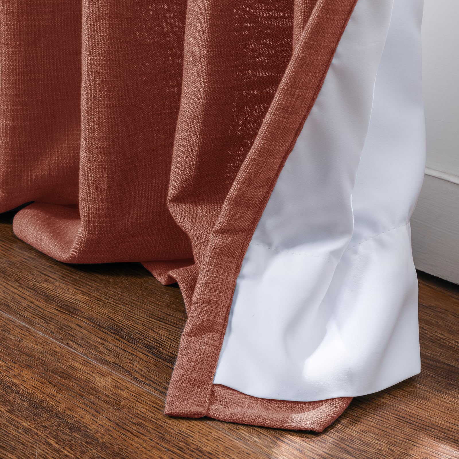 Twopages Firebrick Linen Pinch Pleat Drape For Living Room, Window Treatment Curtain Panel Double Layer Room Darkening Light Fil