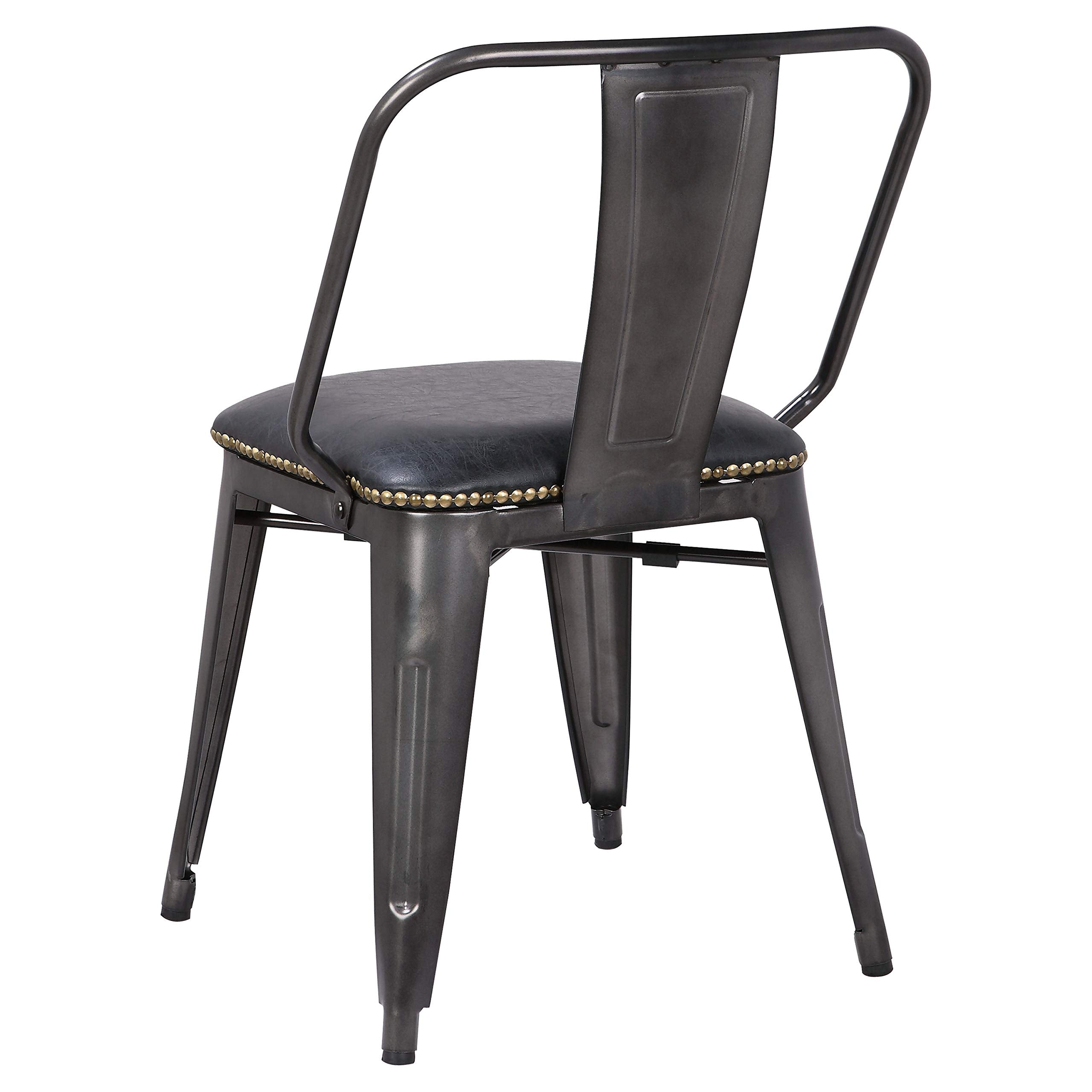 New Pacific Direct Brian Pu Leather Metal Side, Set Of 4 Dining Chairs, Vintage Black