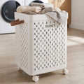 Lavish Home Plastic Laundry Basket with Wheels, White, 65L