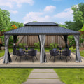 Kozyard Alexander 12' X 18' Hardtop Gazebo, Aluminum Metal Gazebo With Galvanized Steel Double Roof Canopy, Curtain And Netting,