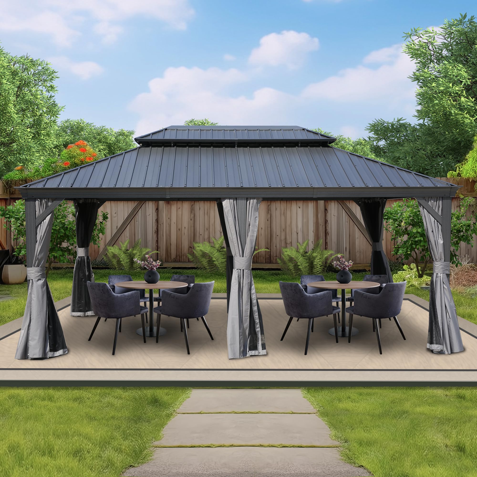 Kozyard Alexander 12' X 18' Hardtop Gazebo, Aluminum Metal Gazebo With Galvanized Steel Double Roof Canopy, Curtain And Netting,