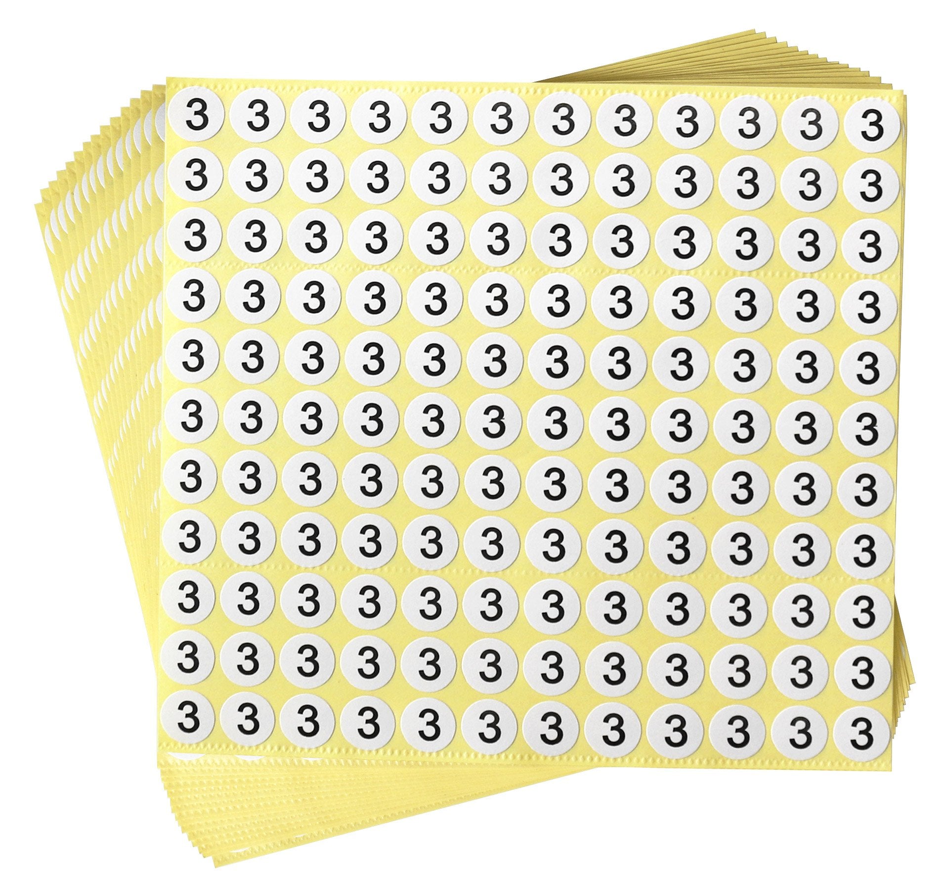 Dealzepic - Number Stickers - Number 3 Round Self Adhesive Stickers | Inventory/Storage Organizing Stickers - Set Of 15 Sheets