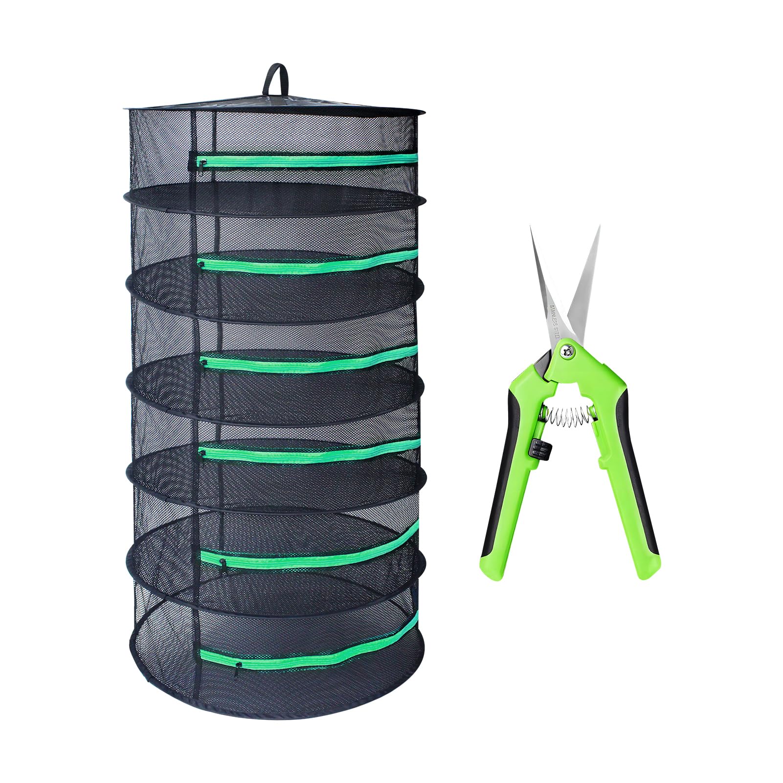 Growsun 2Ft Diameter 6 Layer Herb Drying Rack Plant Hanging Mesh Dry Net W/Green Zipper