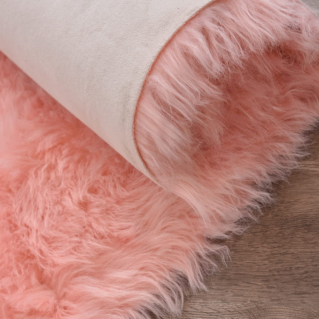 Orinova Pink Washable Fluffy Circle Rugs For Bedroom Small Faux Sheepskin Shag Fur Round Rugs 4Ft Nursery Rug Cute Room