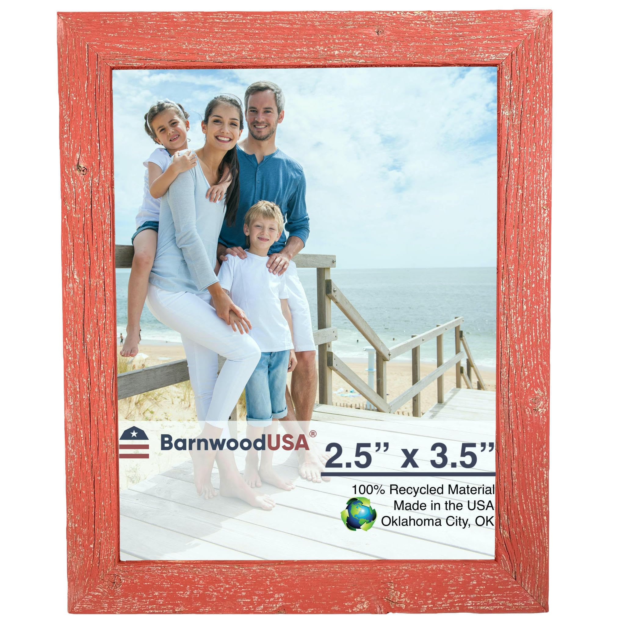 BARNWOODUSA | Farmhouse 2.5x3.5 Picture Frame | 1 1/2 inch Molding | 100% Reclaimed Wood | Rustic | Rustic Red