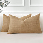 OTOSTAR Pack of 2 Throw Pillow Covers 12x20 Inch Linen Light Brown Pillowcases Farmhouse Decorative Solid Pillow Covers 30x50 cm