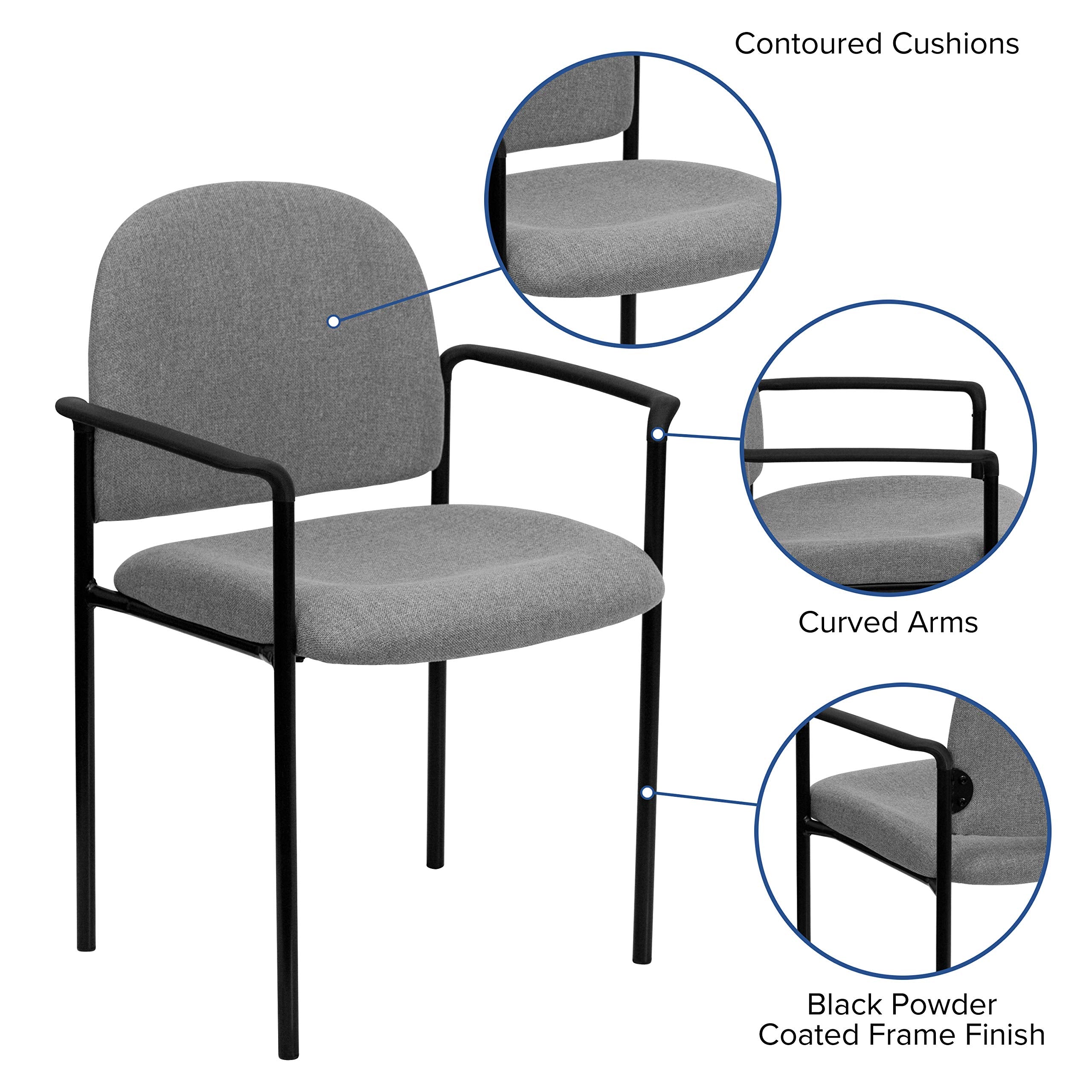 Flash Furniture Tiffany Comfort Gray Fabric Stackable Steel Side Reception Chair with Arms