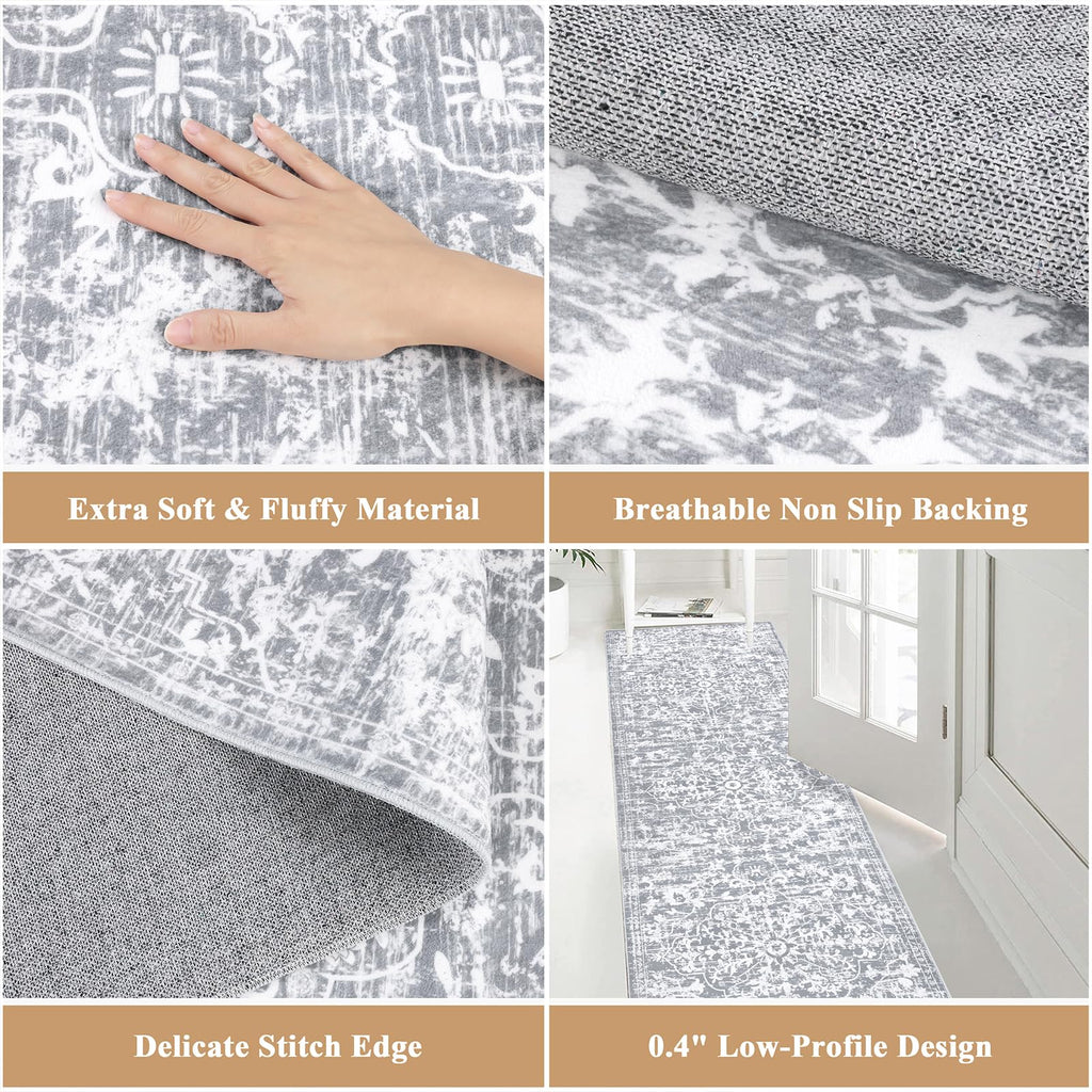 Pauwer Hallway Runner Rug 2'6'X14', Boho Washable Runner Rugs With Rubber Backing, Non Slip Carpet Runner For Hallways, Farmhous