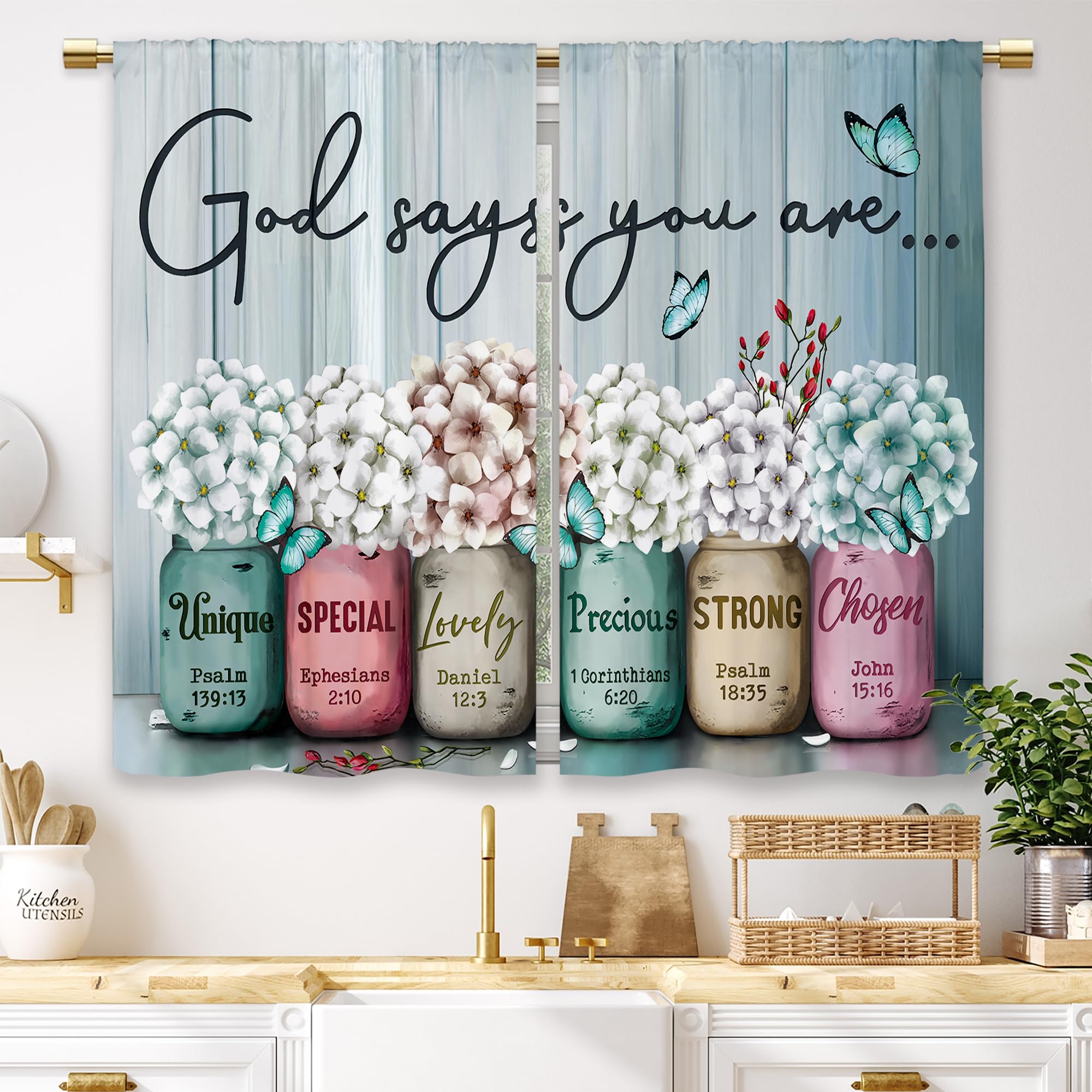 Laifzere Teal Farmhouse Floral Kitchen Curtains Rustic Flower Small Short Cafe Window Curtains Country Wooden Barn Inspirational