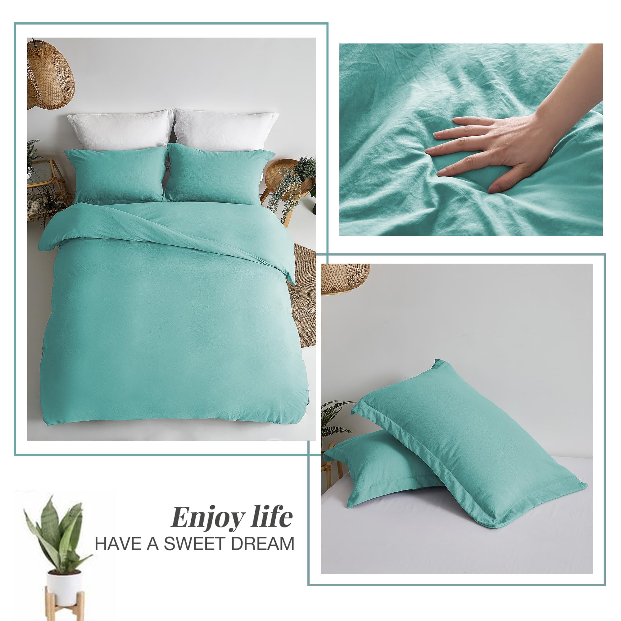 Mildly Super Soft Duvet Cover - 100% Washed Microfiber Turquoise Comforter Cover Set 3 Pieces With Zipper Closure & Corner Ties