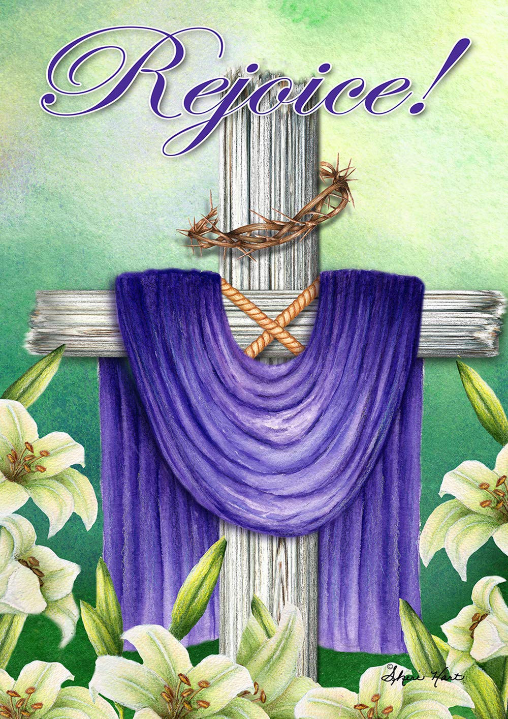 Toland Home Garden 1012304 Rejoice Cross Easter Flag 28X40 Inch Double Sided Easter Garden Flag For Outdoor House Religious Flag