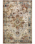 HomeRoots Grey Polypropylene 5’ x 7’ Gray and Rust Distressed MedallionArea Rug