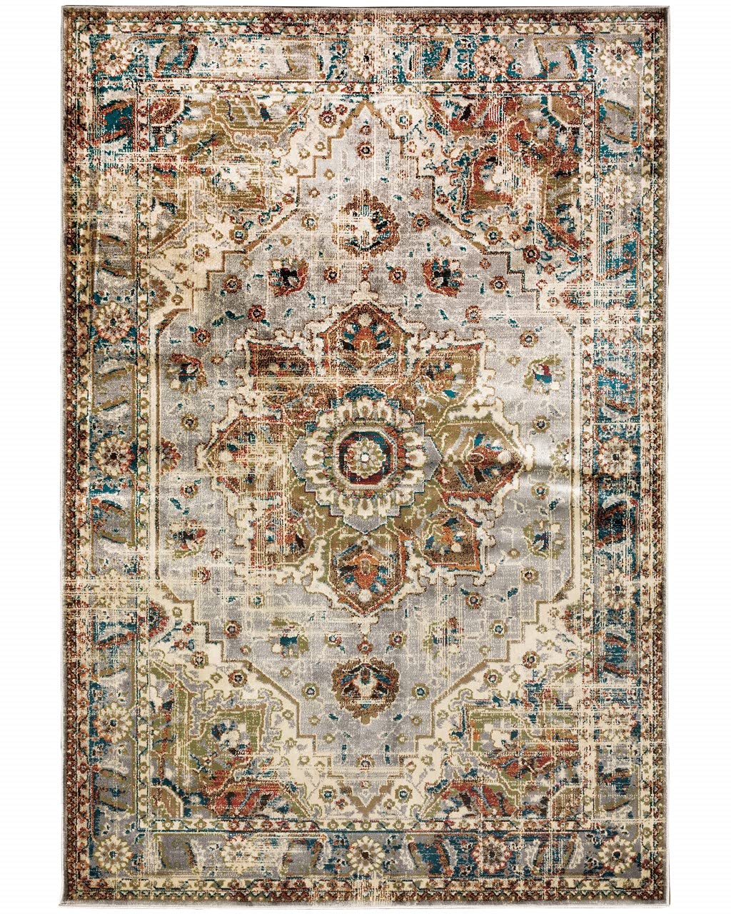 HomeRoots Grey Polypropylene 5’ x 7’ Gray and Rust Distressed MedallionArea Rug