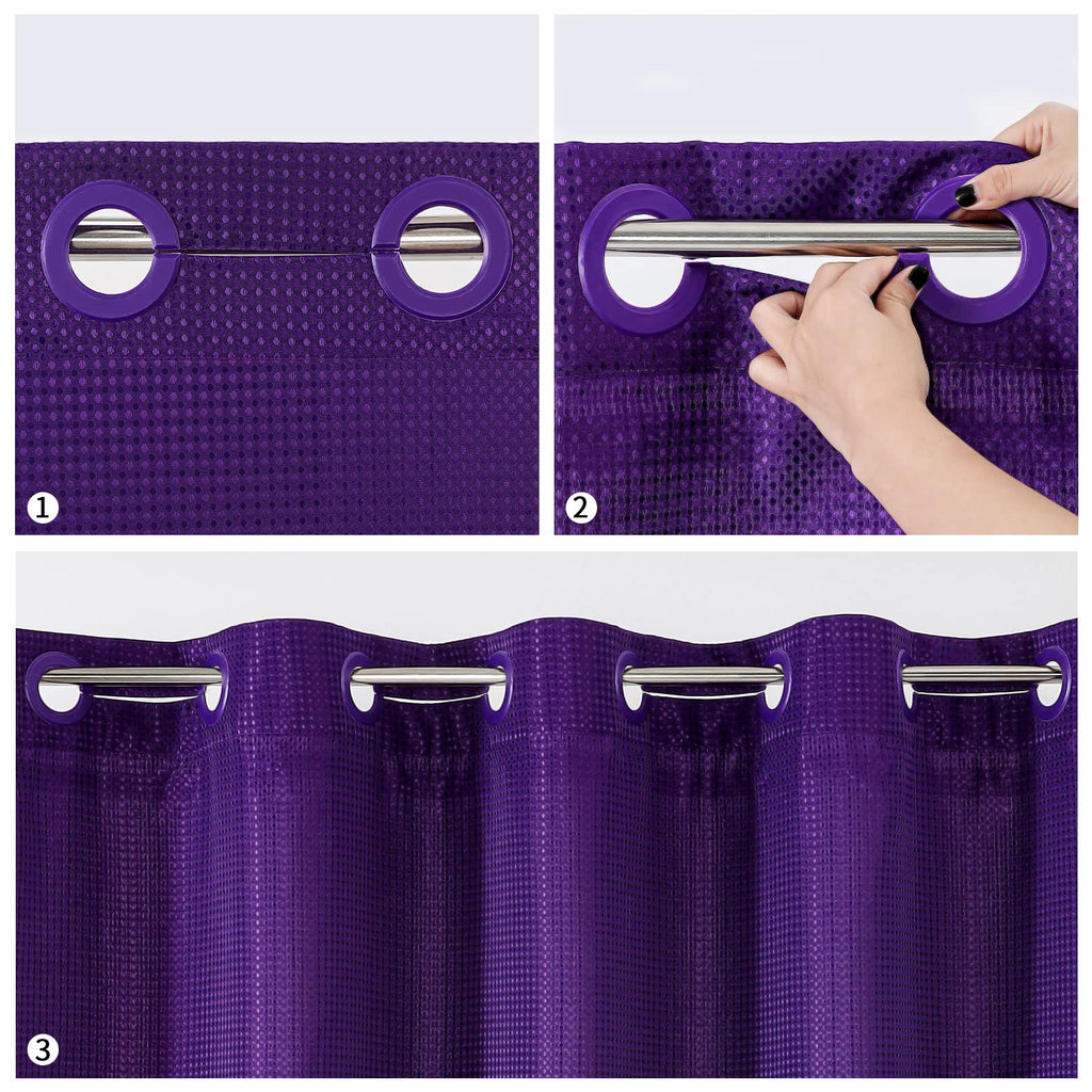 Mitovilla No Hooks Required Purple Waffle Shower Curtain Set With Snap-In Liner, Modern Heavyweight Fabric Shower Curtain For Ho