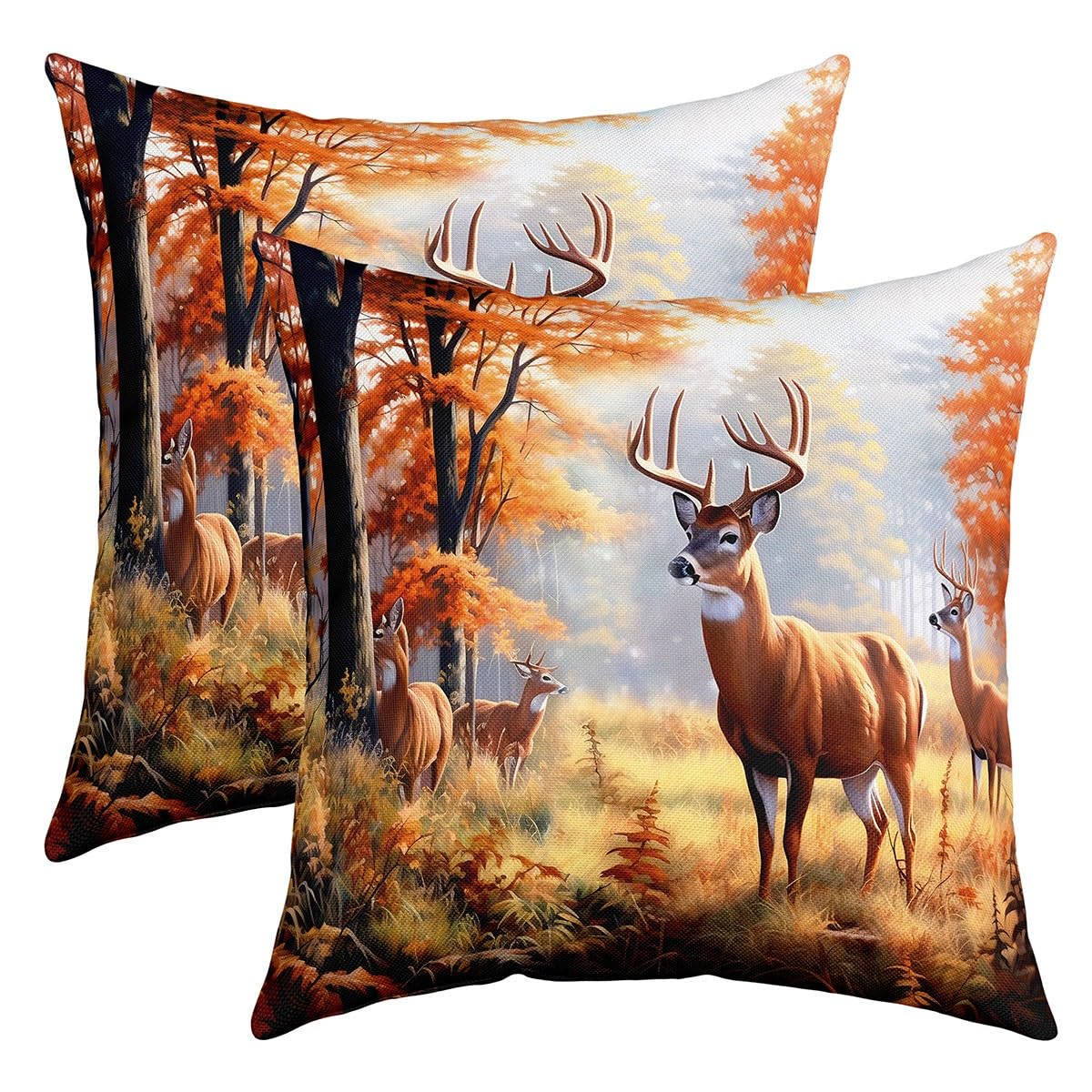 Cute Deer Pillow Cases Cushion Covers Deer Hunting Throw Pillow Covers 22x22 Set of 2 Soft for Kids Forest Wild Animal Pattern D
