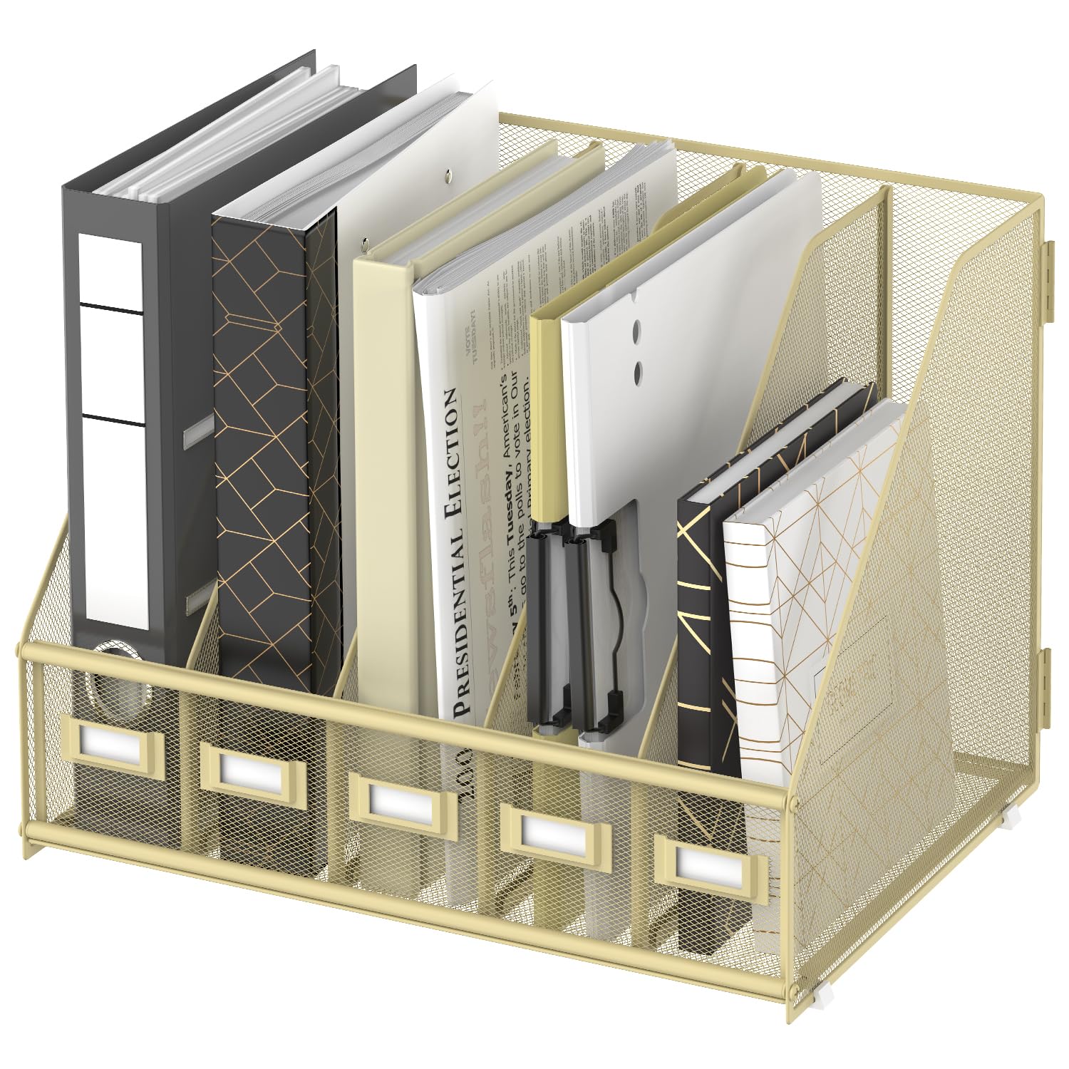 Supeasy Desk Organizers Metal Desk Magazine File Holder With 5 Vertical Compartments Rack File Organizer For Office Desktop, Hom