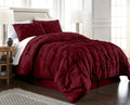 Chezmoi Collection Berlin 3-Piece Pintuck Pinch Pleat Bedding Comforter Set (Queen, Burgundy)