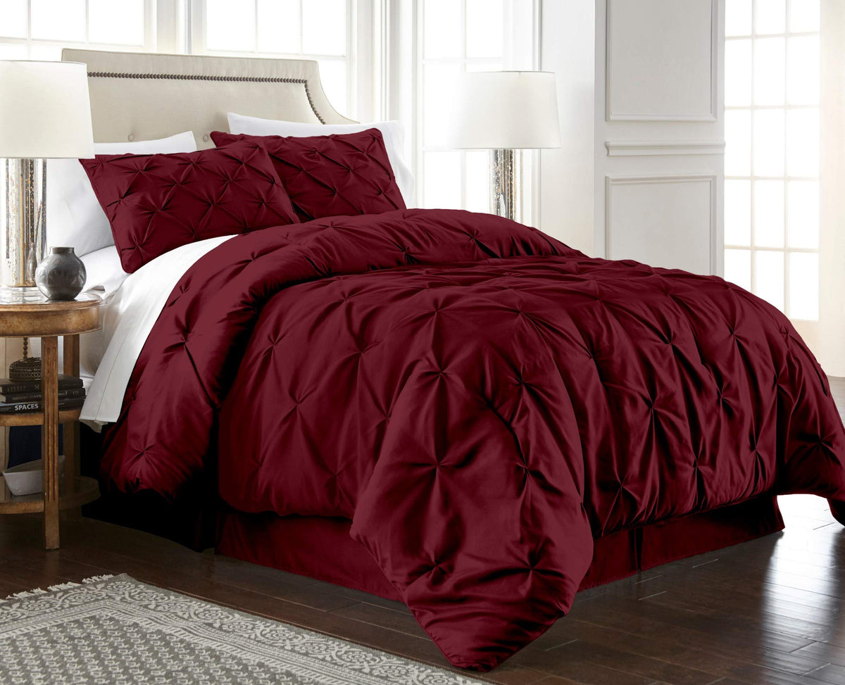 Chezmoi Collection Berlin 3-Piece Pintuck Pinch Pleat Bedding Comforter Set (Queen, Burgundy)