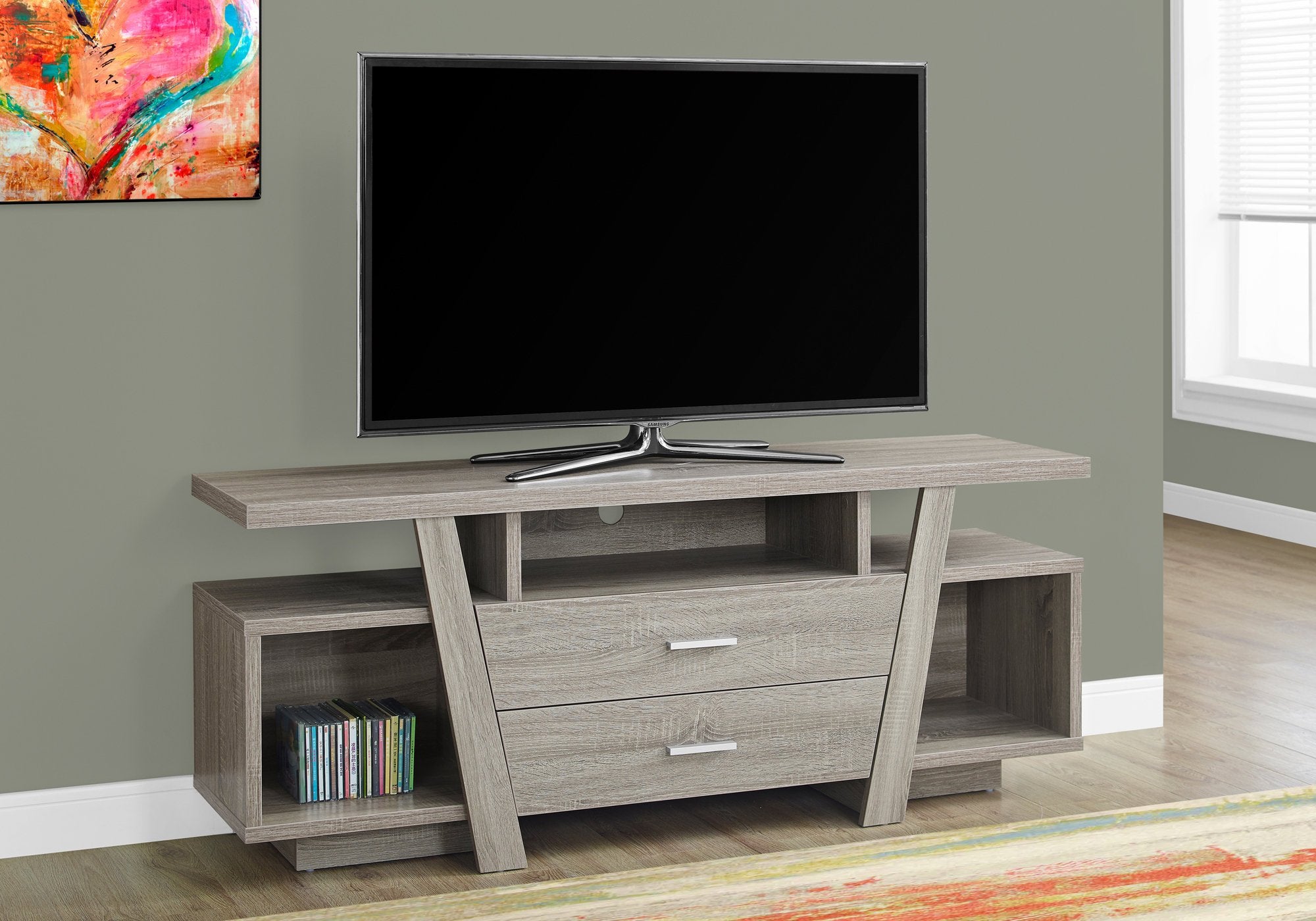 Monarch Specialties Dark Taupe With 2 Storage Drawers Tv Stand, 60&quot;