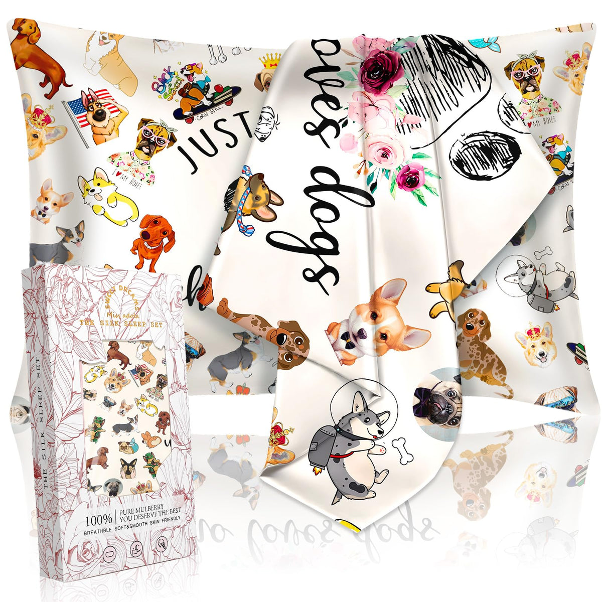 Miss Adola 2 Pack Mulberry Silk Pillow Case For Hair And Skin 19 Momme Standard 26'X20' Little Puppy Silk Pillowcase Soft Smoo