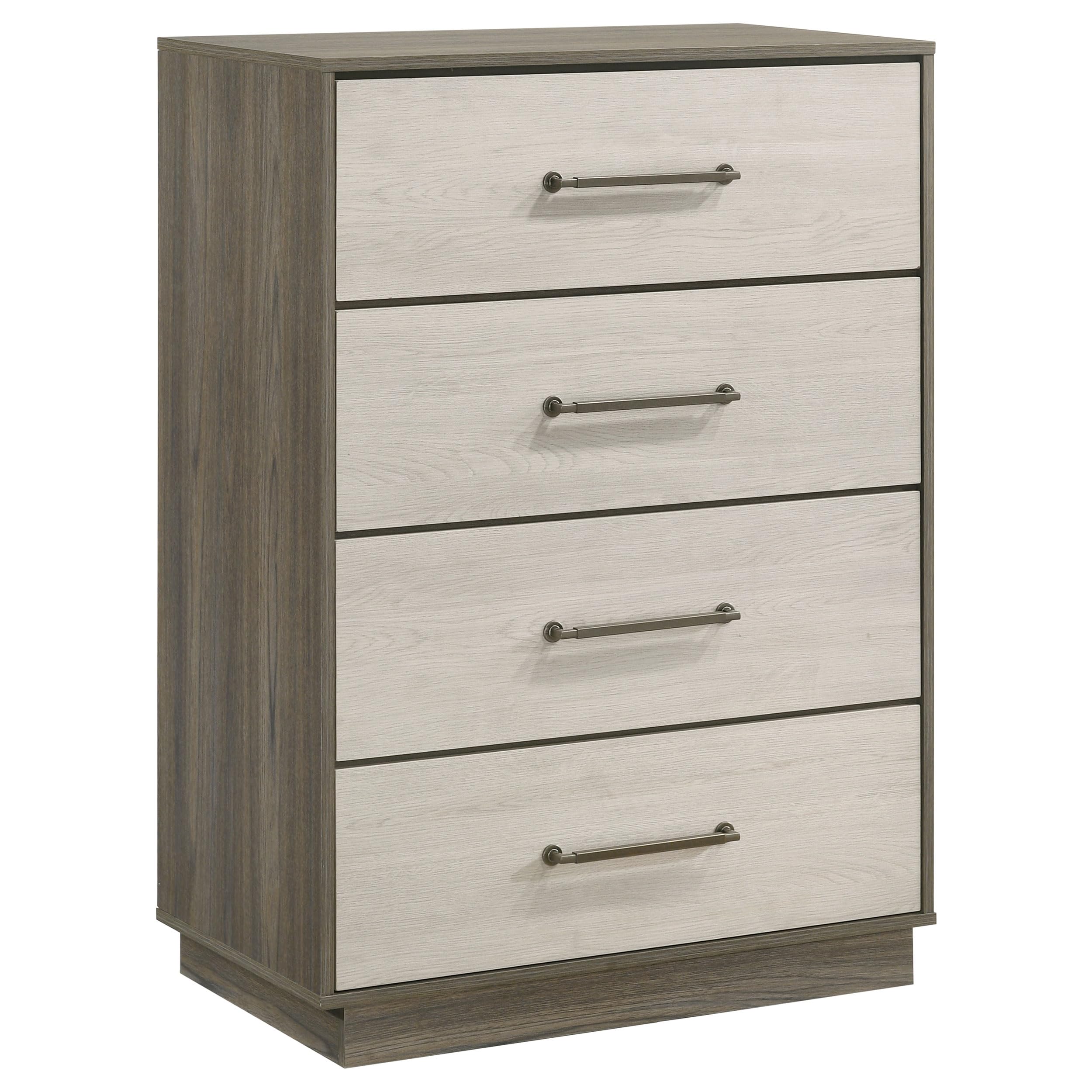 Coaster Home Furnishings Fenwick Contemporary Wood 4-Drawer Bedroom Chest of Drawers Chiffonier Clothing Storage Cabinet Bedroom Armoire Tall Dresser Organizer Unit Grey Oak/Almond 224985
