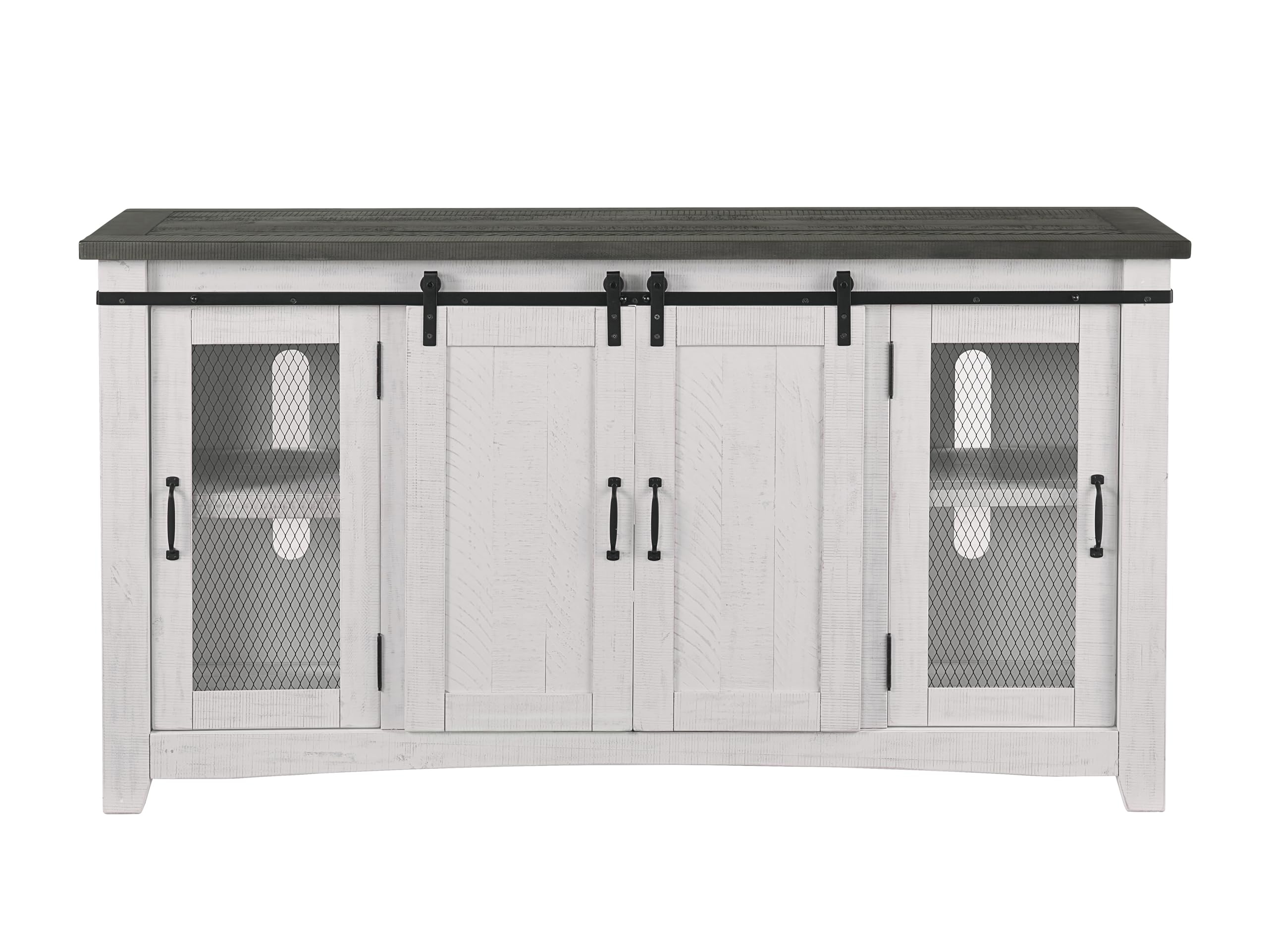 Martin Svensson Home Rustic 65” Solid Wood Tv Stand With Storage, White Stain With Grey Stain Top