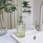 Jasai 2Pack Diamond Embossed Glass Soap Dispenser With 304 Rustproof Stainless Steel Pump, 12 Oz Bathroom Soap Dispenser With A