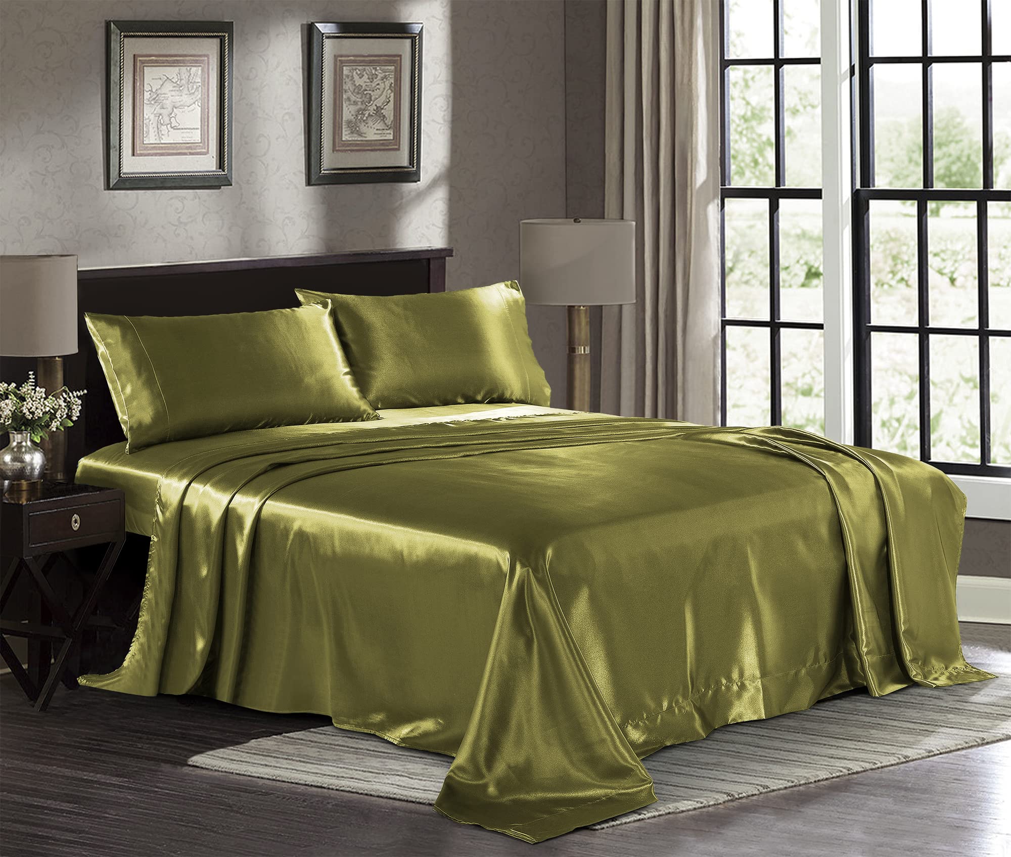 Pure Bedding Satin Pillowcase 2 Pack - Queen Size (20'X30', Sage) - Silky Pillow Cases For Hair And Skin - Satin Pillow Covers