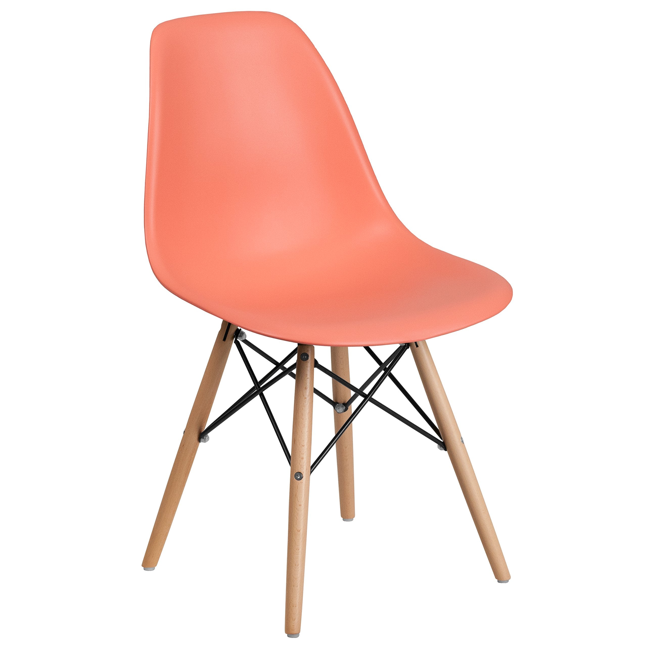 Flash Furniture Elon Series Peach Plastic Chair With Wooden Legs For Versatile Kitchen, Dining Room, Living Room, Library Or Desk Use