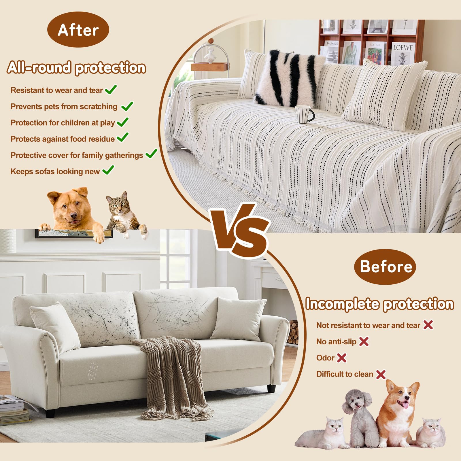 Handontime Couch Cover Pet Friendly White Sofa Covers For 3 Cushion Couch Washable Sofa Cushion Cover Jacquard Chenille Couch Co