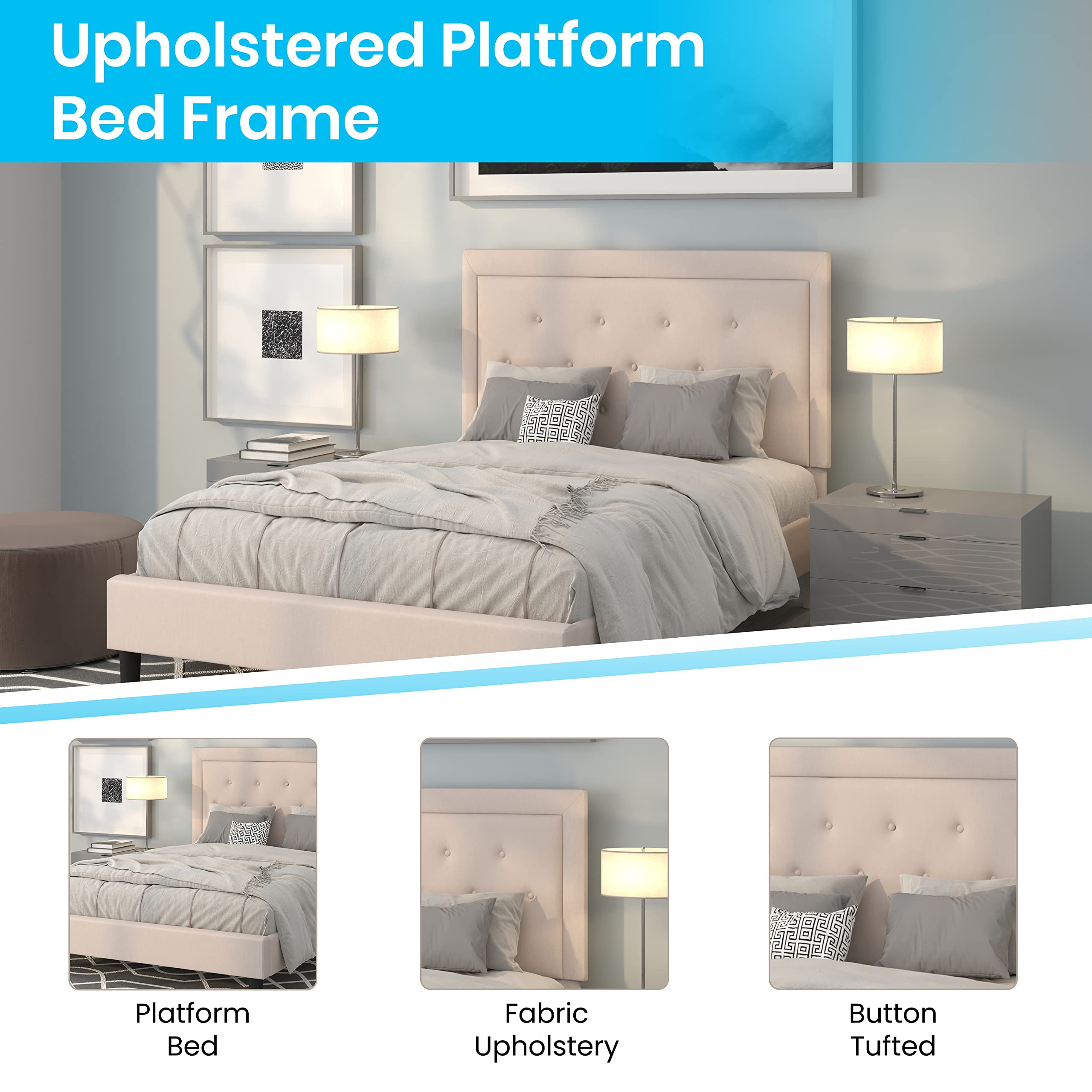 Flash Furniture Roxbury Full Size Tufted Upholstered Platform Bed In Beige Fabric