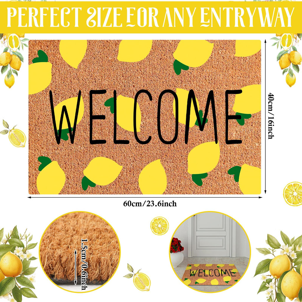 Ceenna Summer Lemon Welcome Doormat Lemon Coir Doormat With Non Slip Backing Summer Mat Front Porch Rugs For Home Entrance Anniv